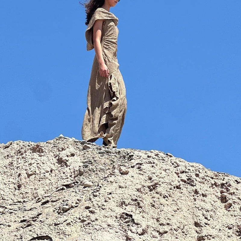 Ancient Tribal Dune Culture Wasteland Punk Vintage Hoodie Split Ruffle Dress - Image 15