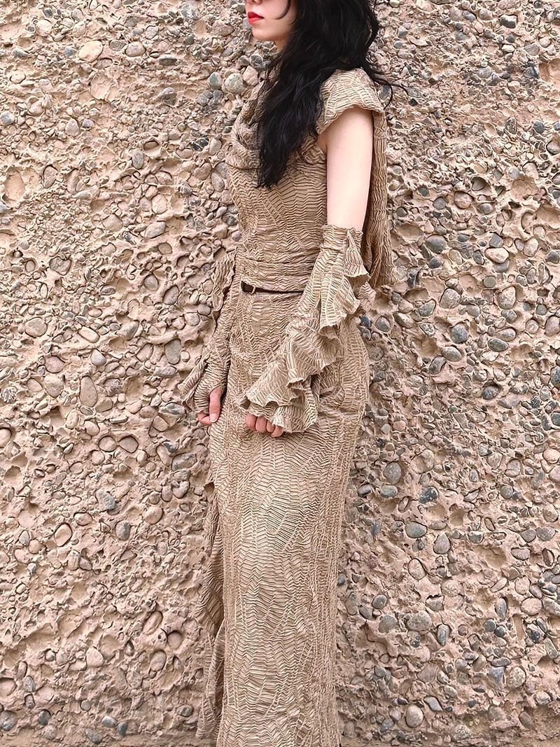 Ancient Tribal Dune Culture Wasteland Punk Vintage Hoodie Split Ruffle Dress - Image 10