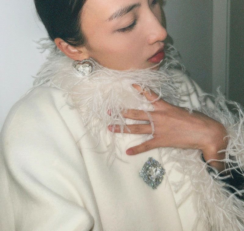 Fluffy Ostrich Feather Collar Woolen Coat - Image 4