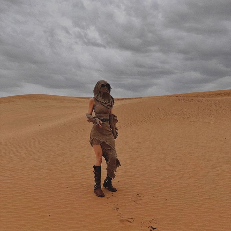 Ancient Tribal Dune Culture Wasteland Punk Vintage Hoodie Split Ruffle Dress - Image 22