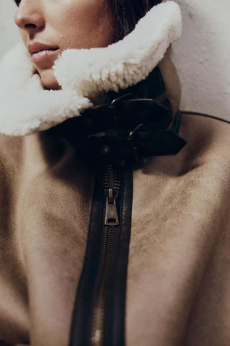 Oversized Pleather Faux Fur Shearling Vest Jacket Fur Collar - Image 10