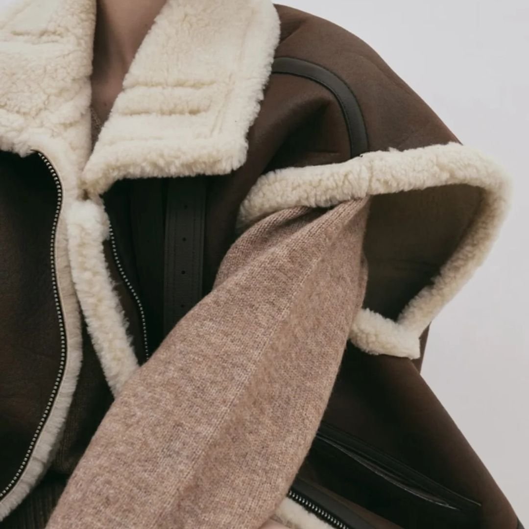 Oversized Pleather Faux Fur Shearling Vest Jacket Fur Collar - Image 8