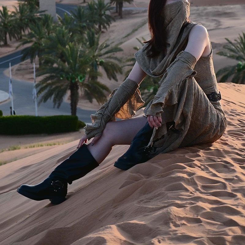 Ancient Tribal Dune Culture Wasteland Punk Vintage Hoodie Split Ruffle Dress - Image 28