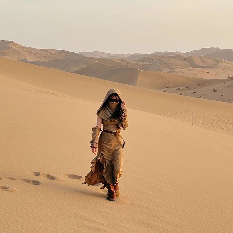 Ancient Tribal Dune Culture Wasteland Punk Vintage Hoodie Split Ruffle Dress - Image 29