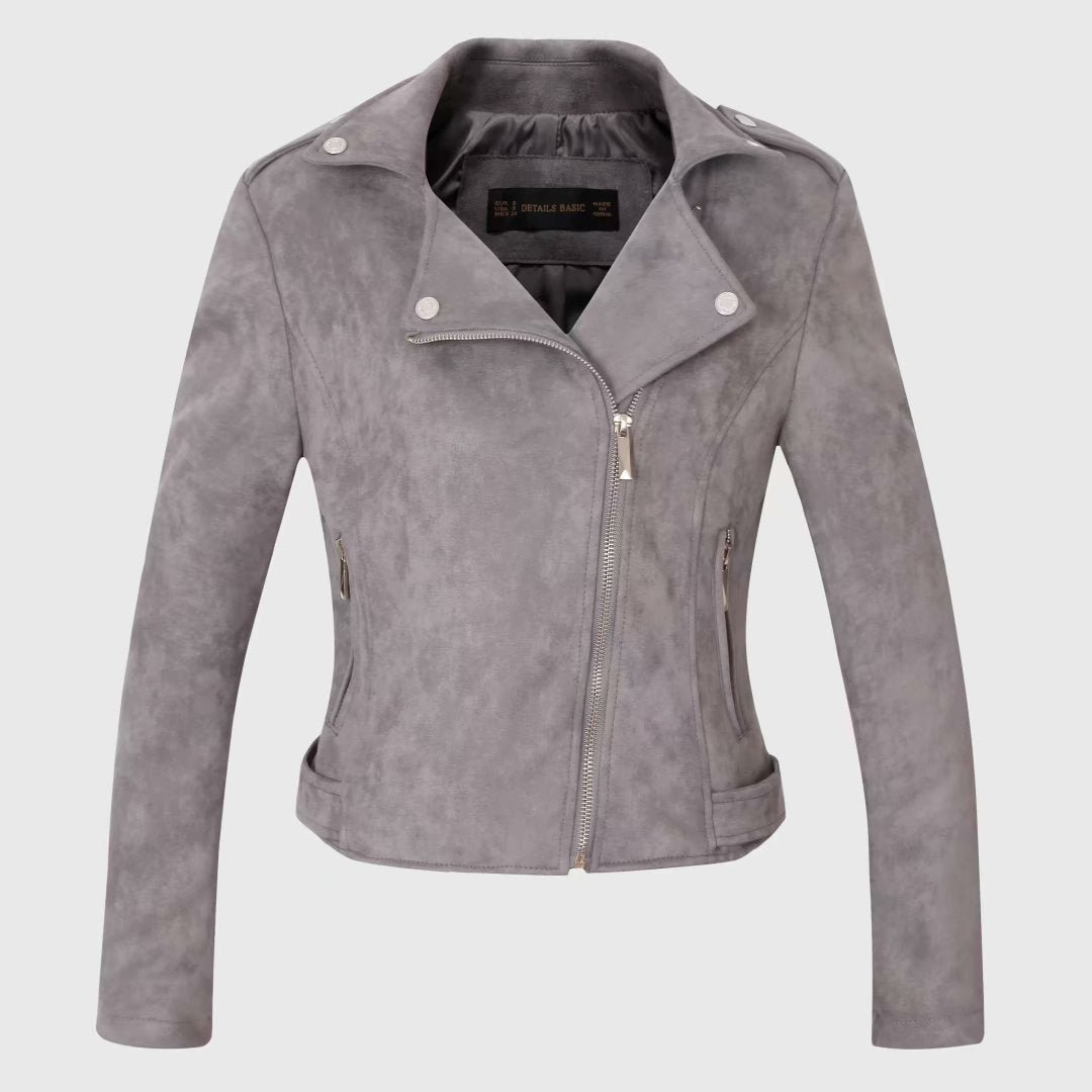 Large Lapel Collar Casual Motoclycle Jacket Zip Up Coat - Image 30