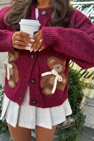 Comfy Cute Whimsical Teddy Bear Knitted Cardigan Coat