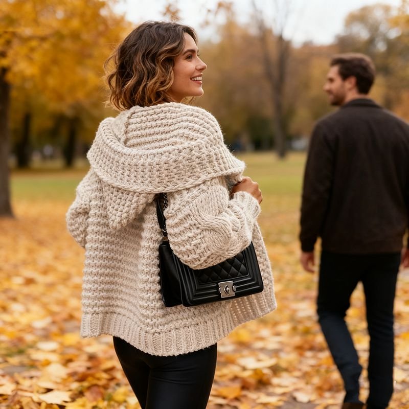 Oversize Braided Chunky Sweater Hoodie Knitted Cardigan Jacket Sweater