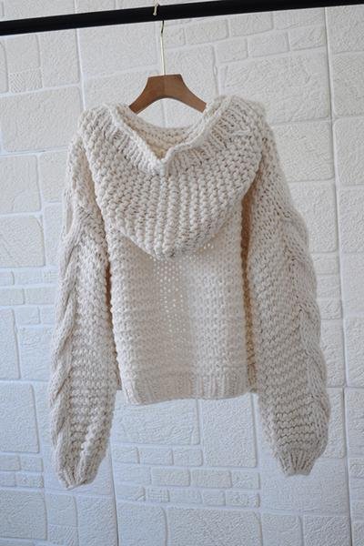 Oversize Braided Chunky Sweater Hoodie Knitted Cardigan Jacket Sweater - Image 16