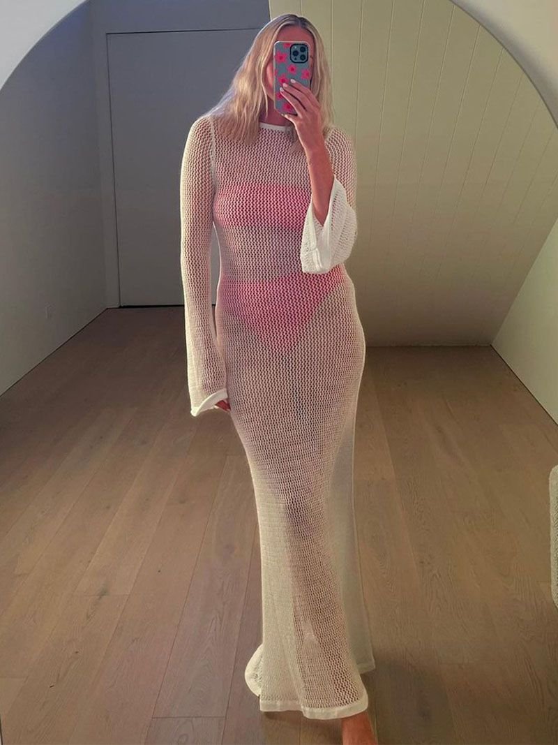 Sheer Crochet Knitted Long Swimsuit Cover Ups Maxi Beach Dress - Image 9