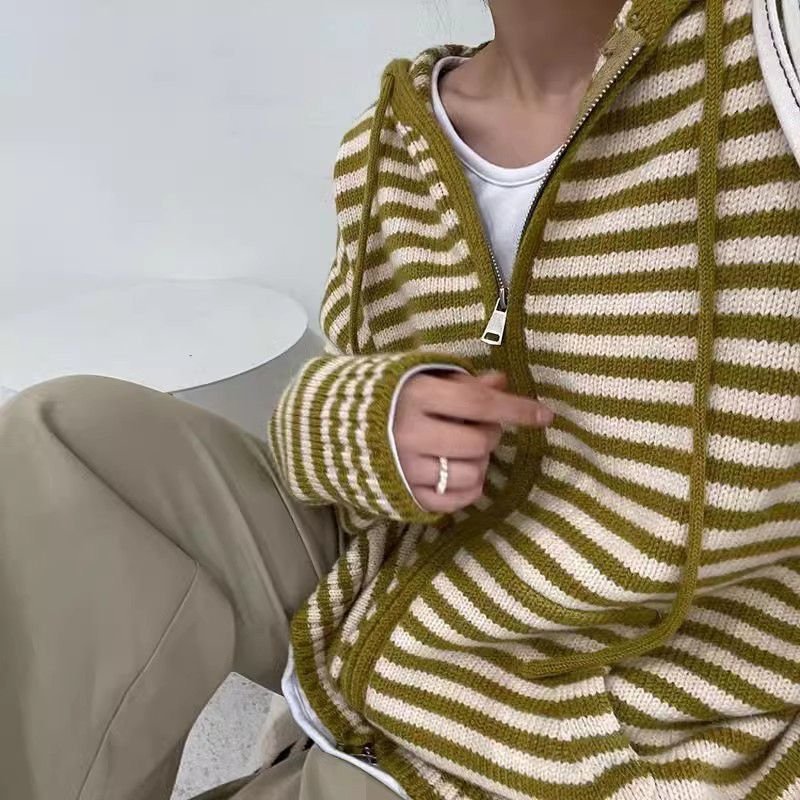 Candy Colorblock Multi Stripes Zipper Cardigan With Hood - Image 9