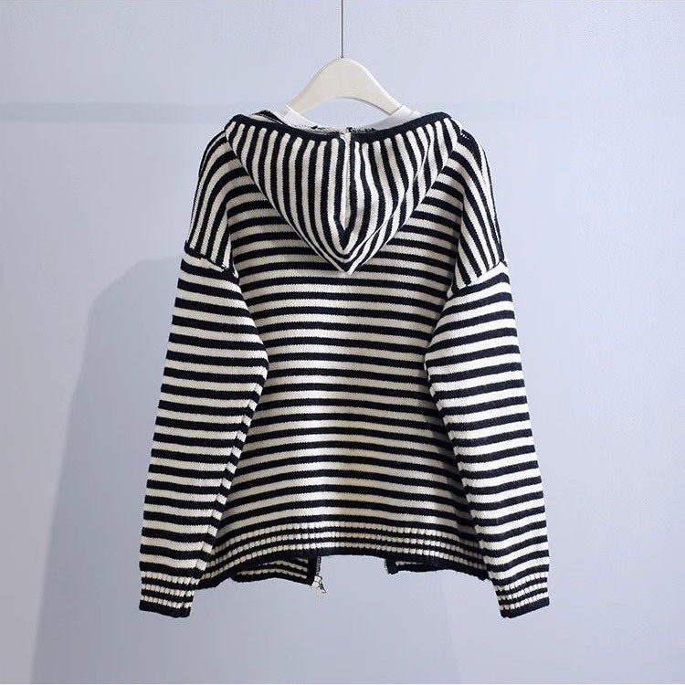 Candy Colorblock Multi Stripes Zipper Cardigan With Hood - Image 13