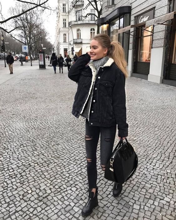 Oversized Fleece Fur Lined Denim Jacket with fur - Image 6