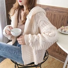 Oversize Braided Chunky Sweater Hoodie Knitted Cardigan Jacket Sweater - Image 18