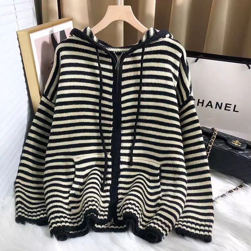 Candy Colorblock Multi Stripes Zipper Cardigan With Hood - Image 7