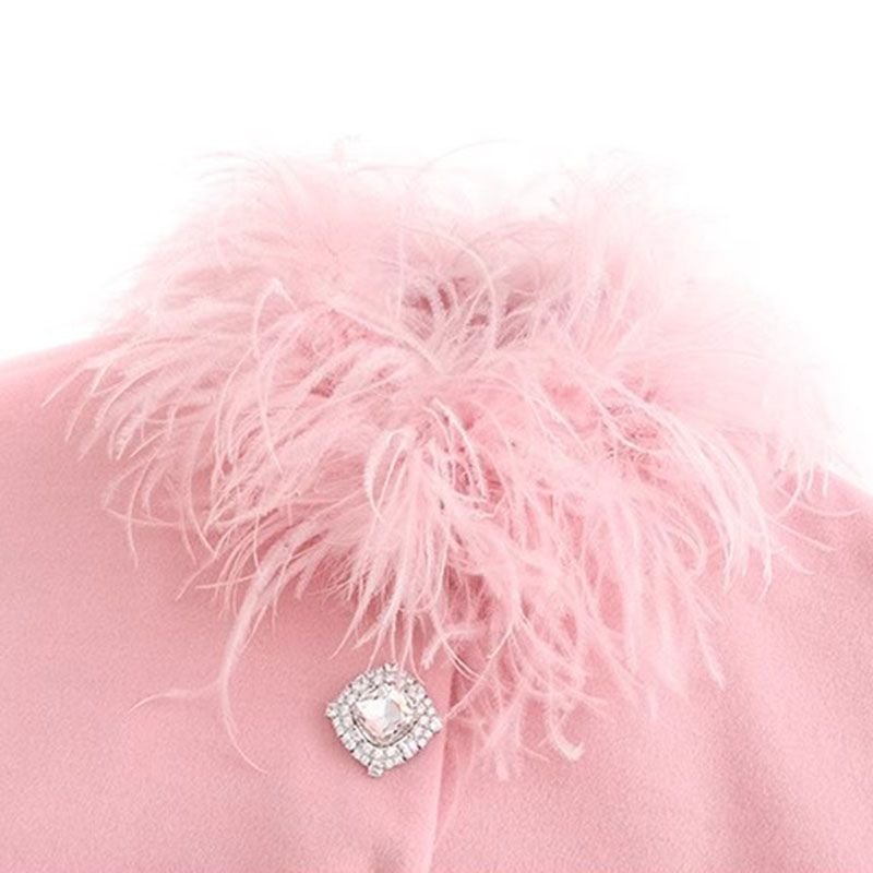 Fluffy Ostrich Feather Collar Woolen Coat - Image 13