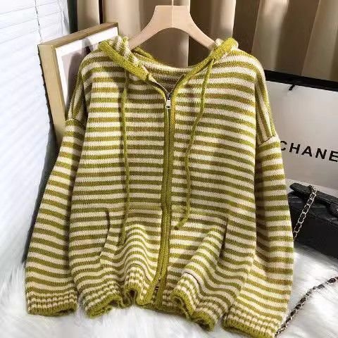 Candy Colorblock Multi Stripes Zipper Cardigan With Hood - Image 14