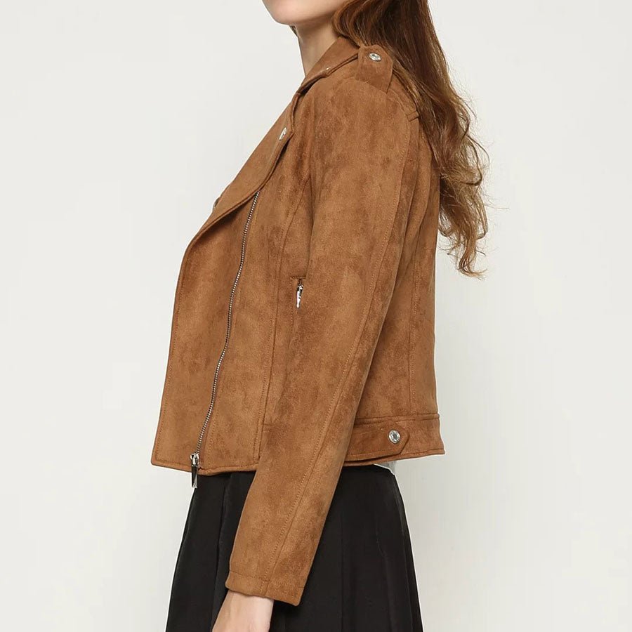 Large Lapel Collar Casual Motoclycle Jacket Zip Up Coat - Image 27