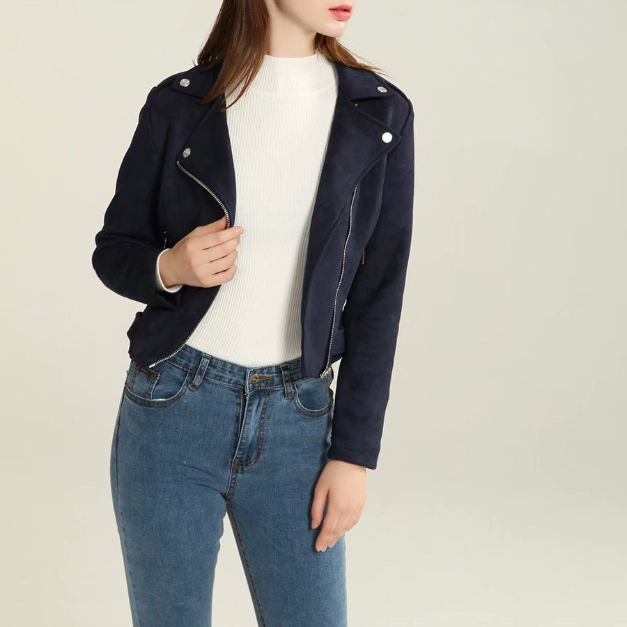 Large Lapel Collar Casual Motoclycle Jacket Zip Up Coat - Image 29