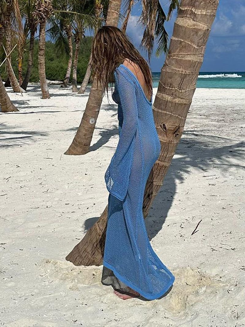 Sheer Crochet Knitted Long Swimsuit Cover Ups Maxi Beach Dress - Image 32