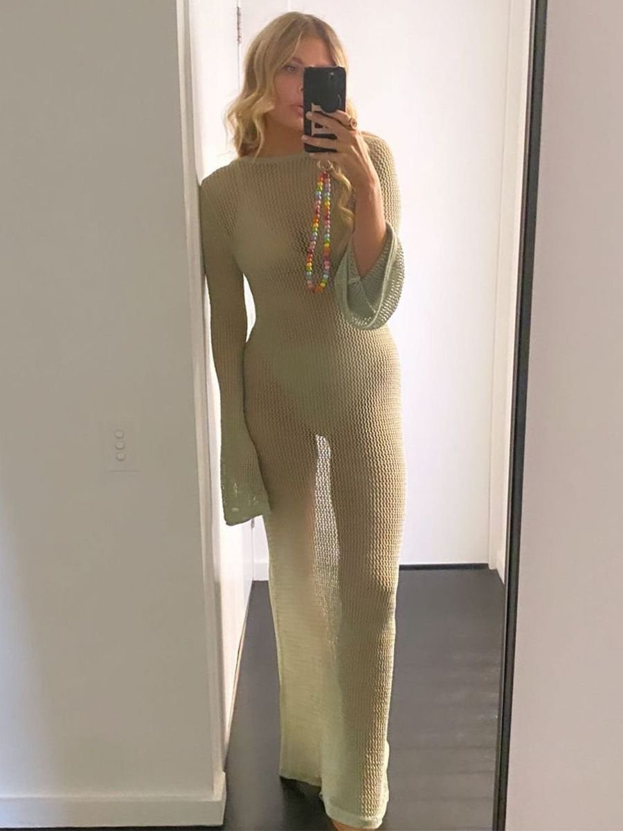 Sheer Crochet Knitted Long Swimsuit Cover Ups Maxi Beach Dress - Image 26