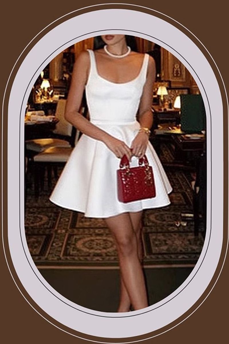 Princess A-line Short Mini Cocktail White Party Dress - Image 2