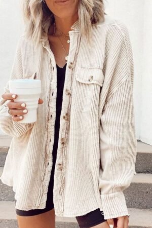 Distressed Stitched Utility Workwear Shirt Shacket Jacket For Women