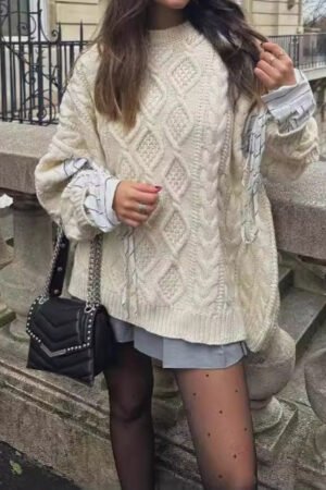 Chunky Cable Twisted Textured Combo Knit Pullover