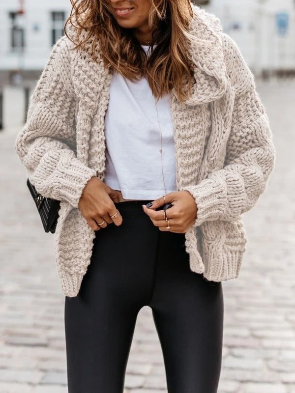 Oversize Braided Chunky Sweater Hoodie Knitted Cardigan Jacket Sweater - Image 12
