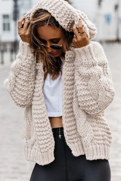 Oversize Braided Chunky Sweater Hoodie Knitted Cardigan Jacket Sweater - Image 3