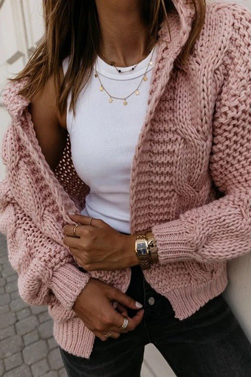 Oversize Braided Chunky Sweater Hoodie Knitted Cardigan Jacket Sweater - Image 11