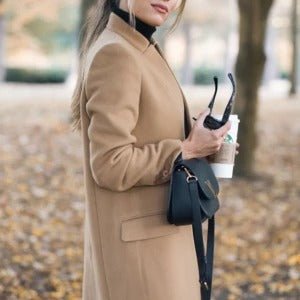 Classic Lapel Collar Wool Blend Long Woolen Winter Jacket Peacoat - Image 3