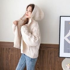 Oversize Braided Chunky Sweater Hoodie Knitted Cardigan Jacket Sweater - Image 19