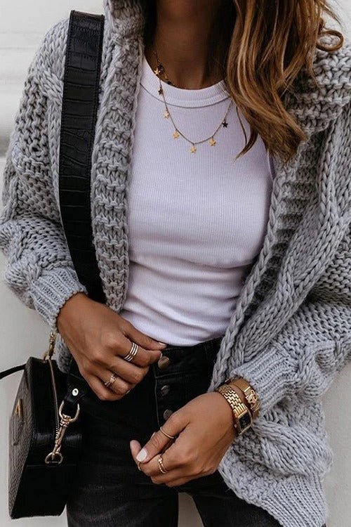 Oversize Braided Chunky Sweater Hoodie Knitted Cardigan Jacket Sweater - Image 6