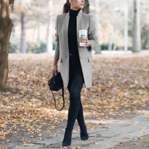 Classic Lapel Collar Wool Blend Long Woolen Winter Jacket Peacoat - Image 5