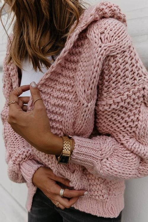 Oversize Braided Chunky Sweater Hoodie Knitted Cardigan Jacket Sweater - Image 14
