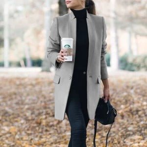 Classic Lapel Collar Wool Blend Long Woolen Winter Jacket Peacoat - Image 6