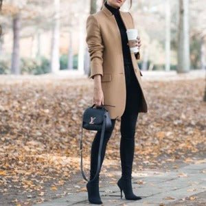 Classic Lapel Collar Wool Blend Long Woolen Winter Jacket Peacoat - Image 7