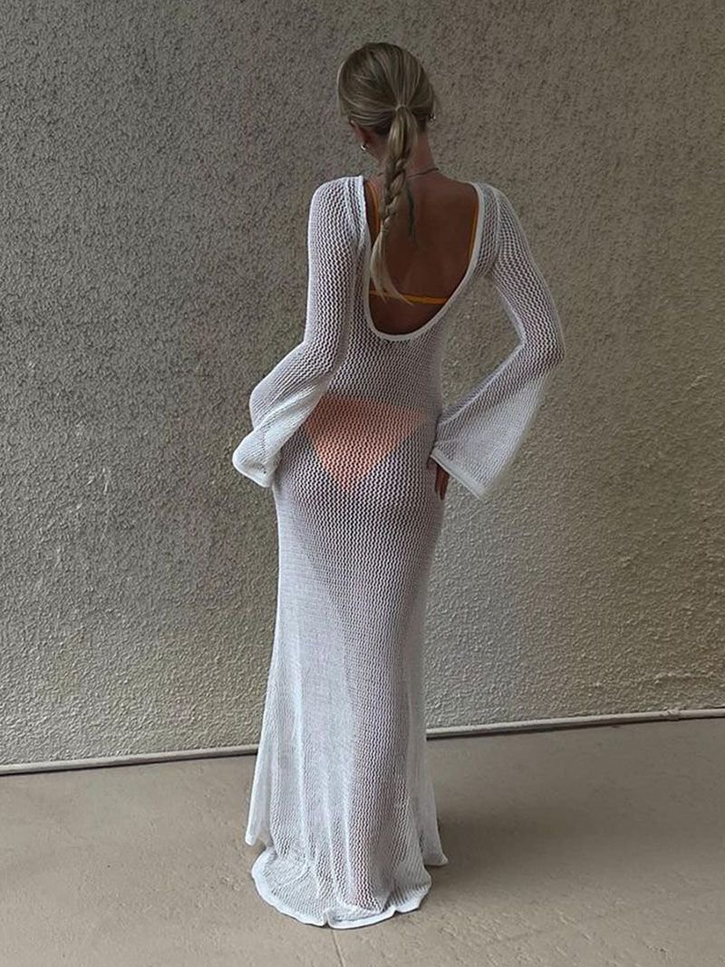 Sheer Crochet Knitted Long Swimsuit Cover Ups Maxi Beach Dress - Image 43