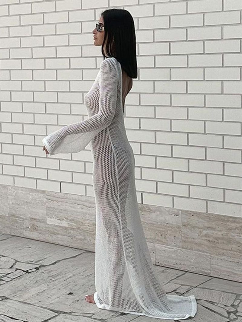 Sheer Crochet Knitted Long Swimsuit Cover Ups Maxi Beach Dress - Image 3