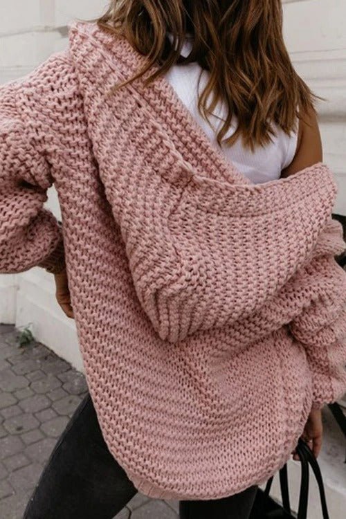 Oversize Braided Chunky Sweater Hoodie Knitted Cardigan Jacket Sweater - Image 9