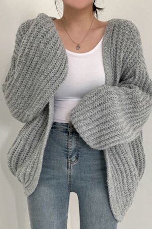 Casual Loose Comfy Chunky Open Knit Lantern Cardigan Sweater Knitwear
