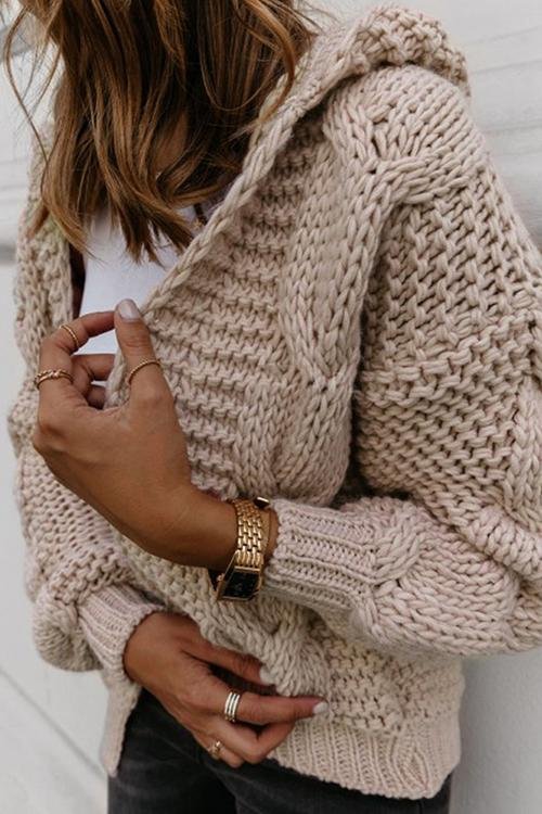 Oversize Braided Chunky Sweater Hoodie Knitted Cardigan Jacket Sweater - Image 15